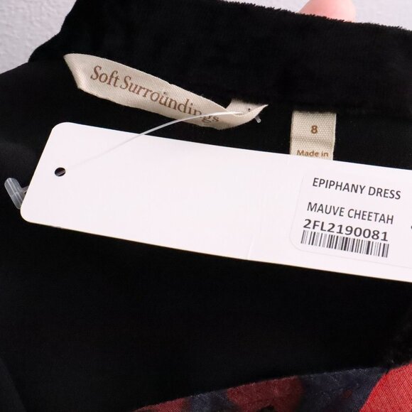 New Soft Surroundings Women's 8 Epiphany Mauve Cheetah Boho Kaftan Maxi Dress - Picture 12 of 13